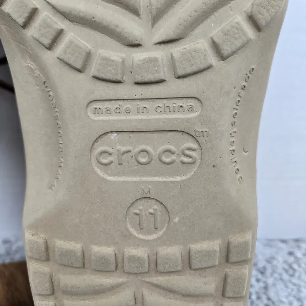 Crocs Mens 11 Islander Pitcrew Brown Leather Clog Casual Lifestyle Boat Shoes